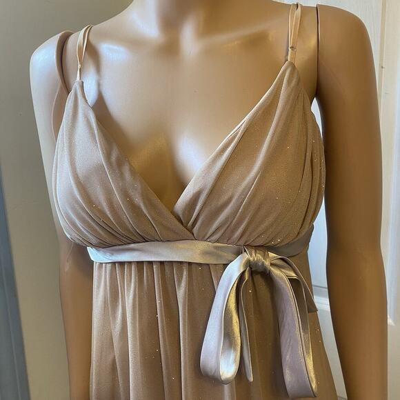 FirstKiss Y2K Dress Sz M Babydoll Fairy Metallic Gold Mini Spaghetti Strap Bow - Picture 6 of 9